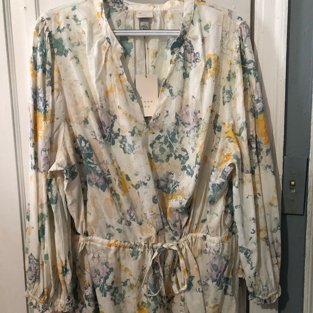 Watercolor cinched waist blouse